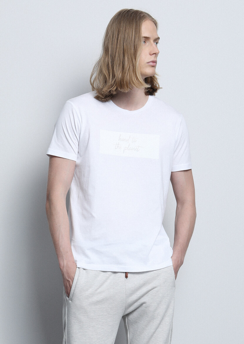 White Printed 100% Cotton T-Shirt - 2