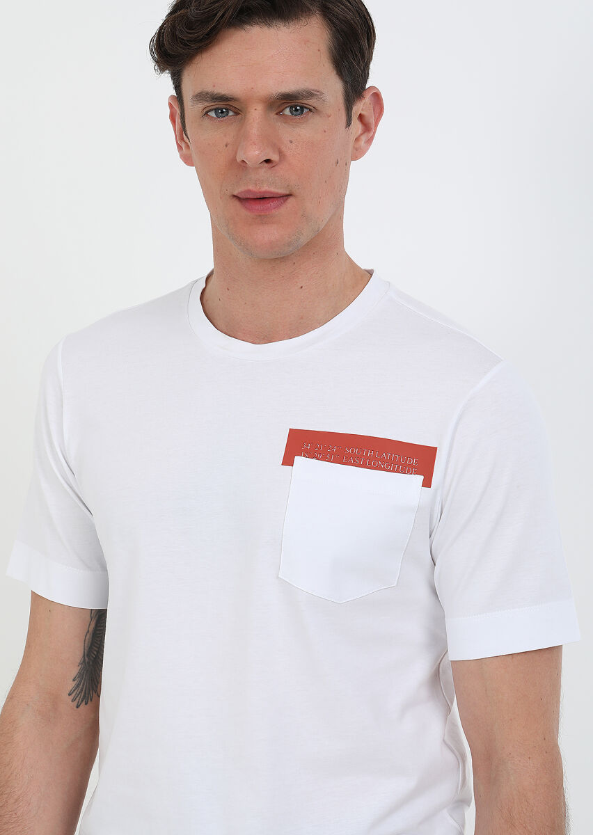White Printed Crew Neck 100% Cotton T-Shirt - 3