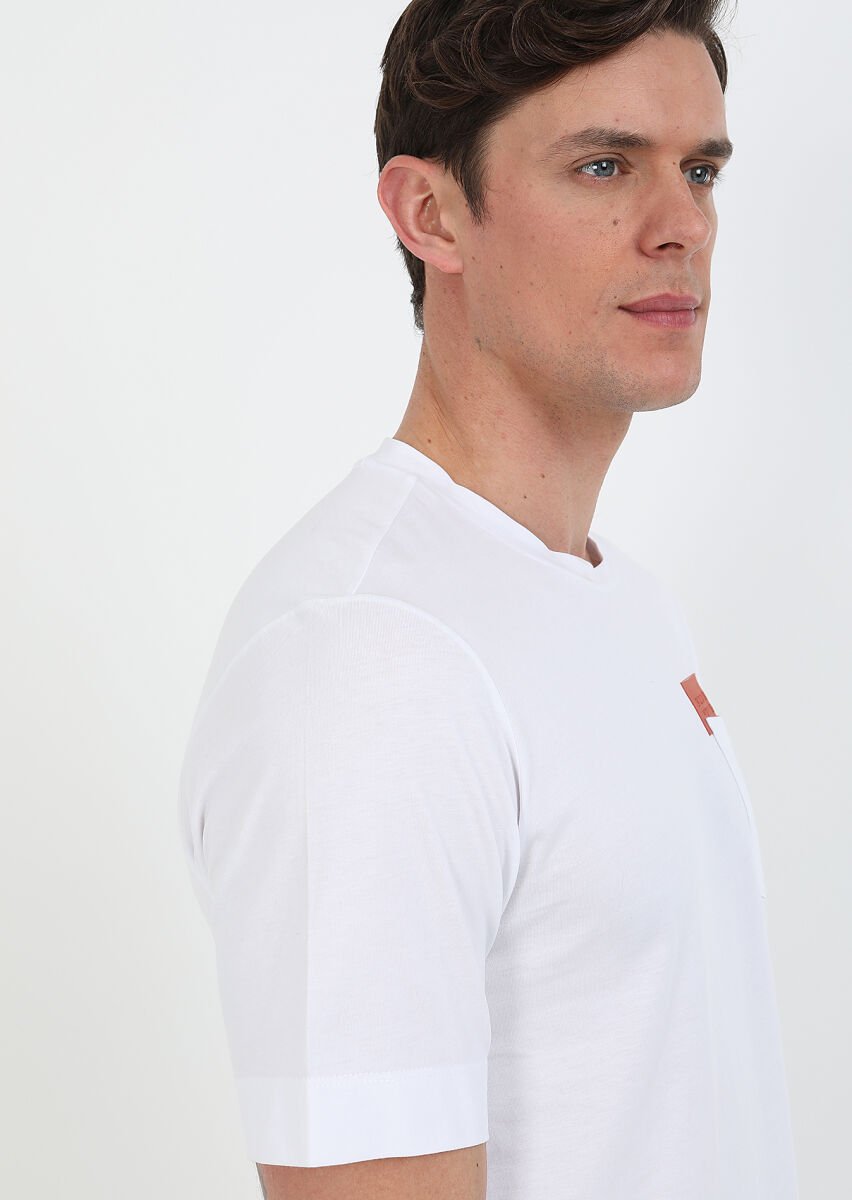 White Printed Crew Neck 100% Cotton T-Shirt - 4