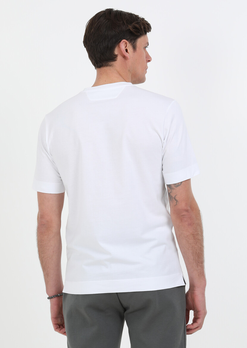 White Printed Crew Neck 100% Cotton T-Shirt - 6