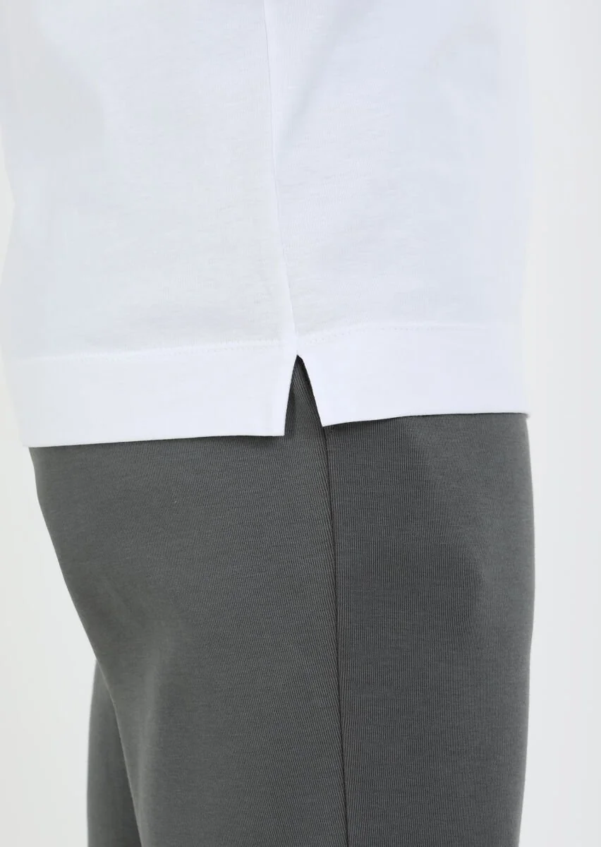 White Printed Crew Neck 100% Cotton T-Shirt - 5