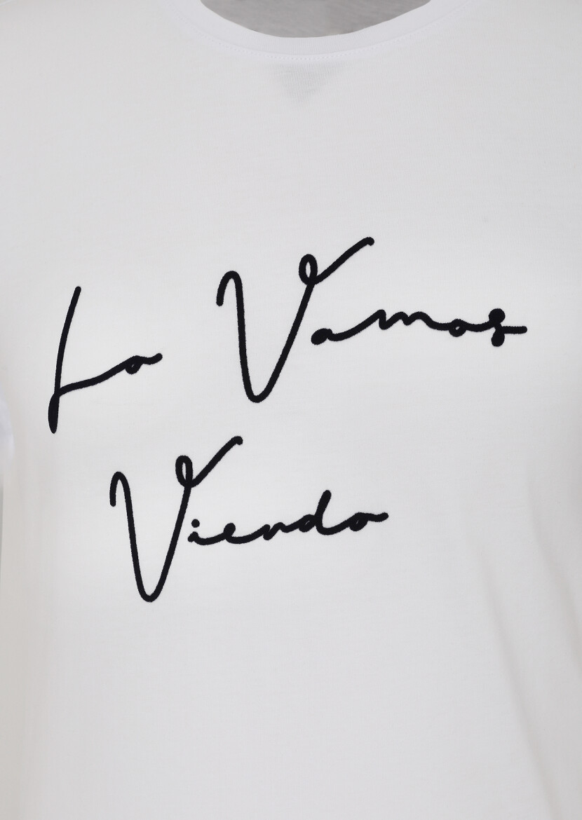 White Printed Crew Neck 100% Cotton T-Shirt - 2