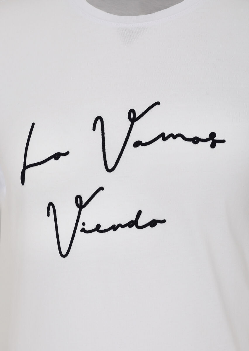 White Printed Crew Neck 100% Cotton T-Shirt - 2