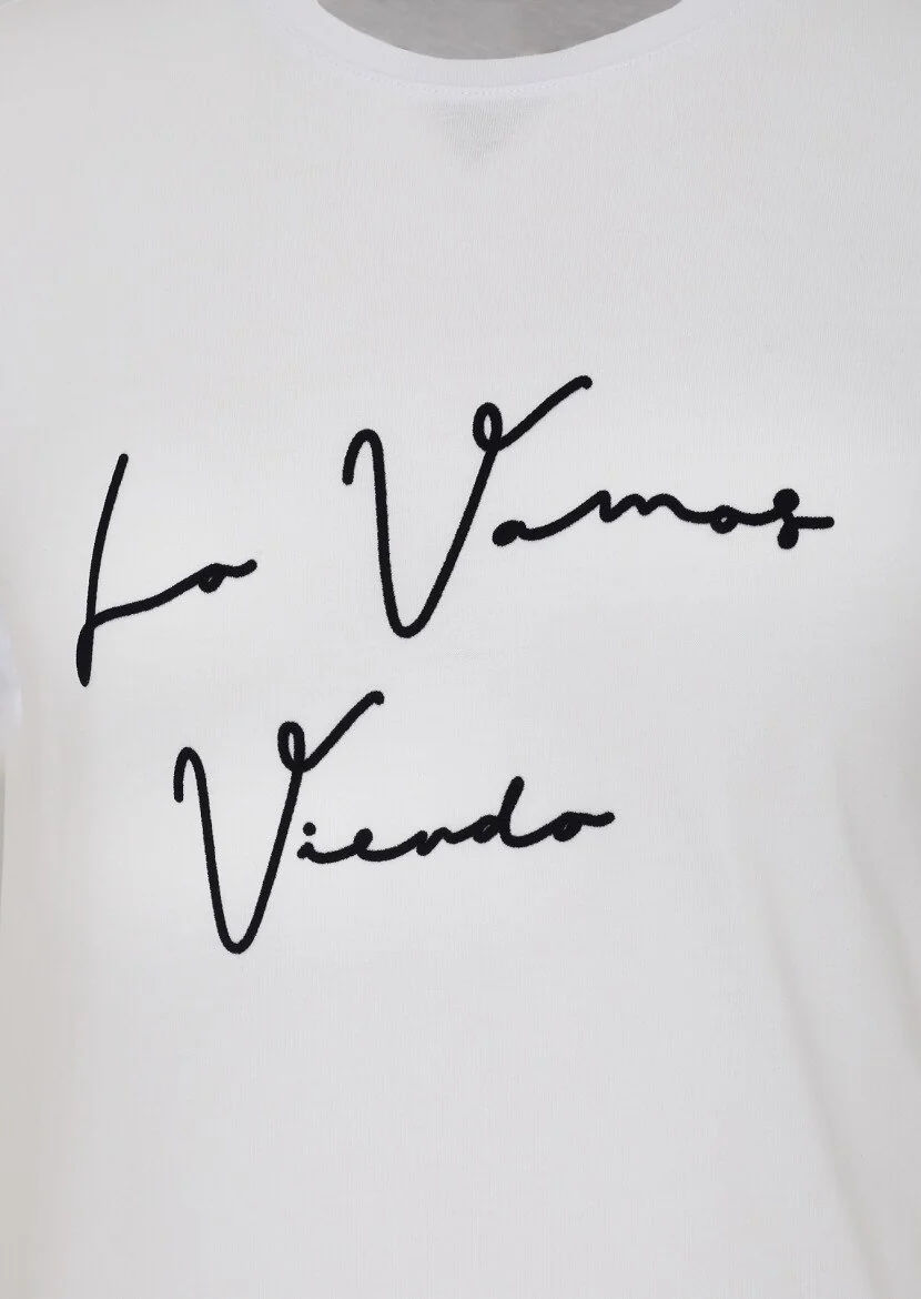White Printed Crew Neck 100% Cotton T-Shirt 