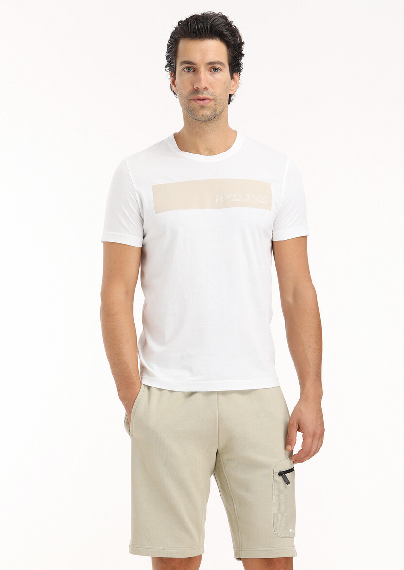 White Printed Crew Neck 100% Cotton T-Shirt - 2