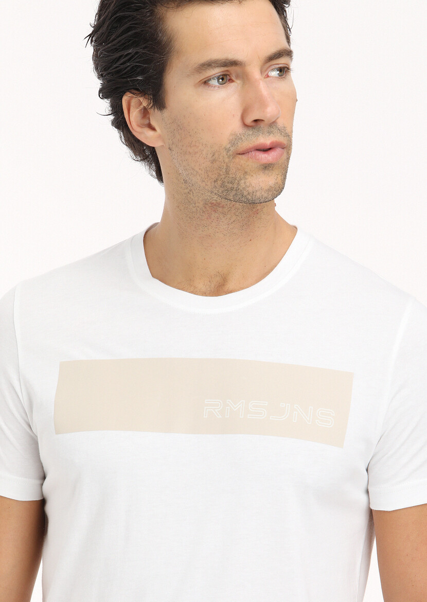 White Printed Crew Neck 100% Cotton T-Shirt - 5