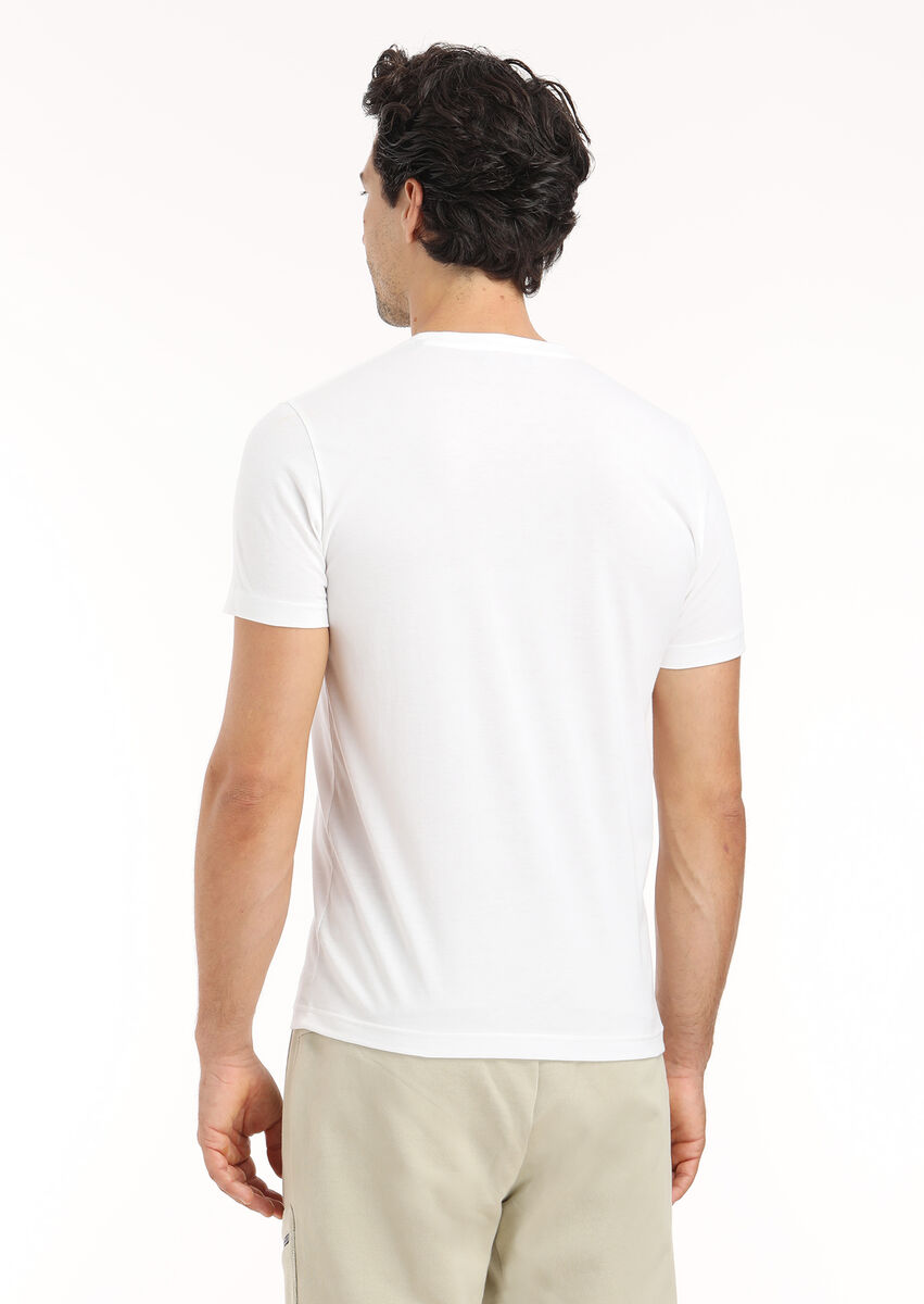 White Printed Crew Neck 100% Cotton T-Shirt - 6