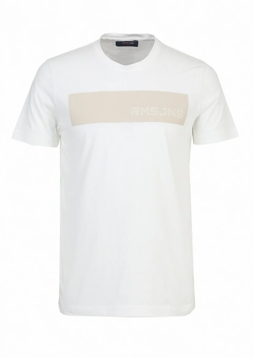 White Printed Crew Neck 100% Cotton T-Shirt - 7