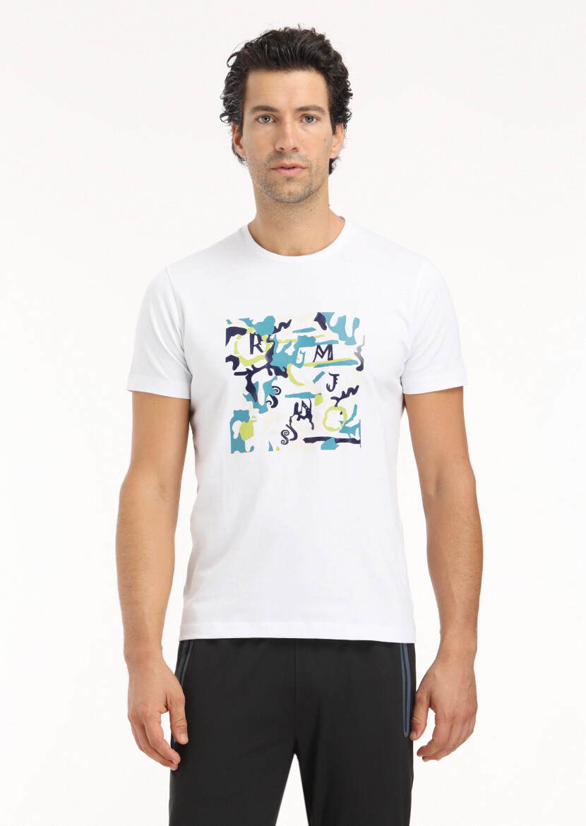 White Printed Crew Neck 100% Cotton T-Shirt 