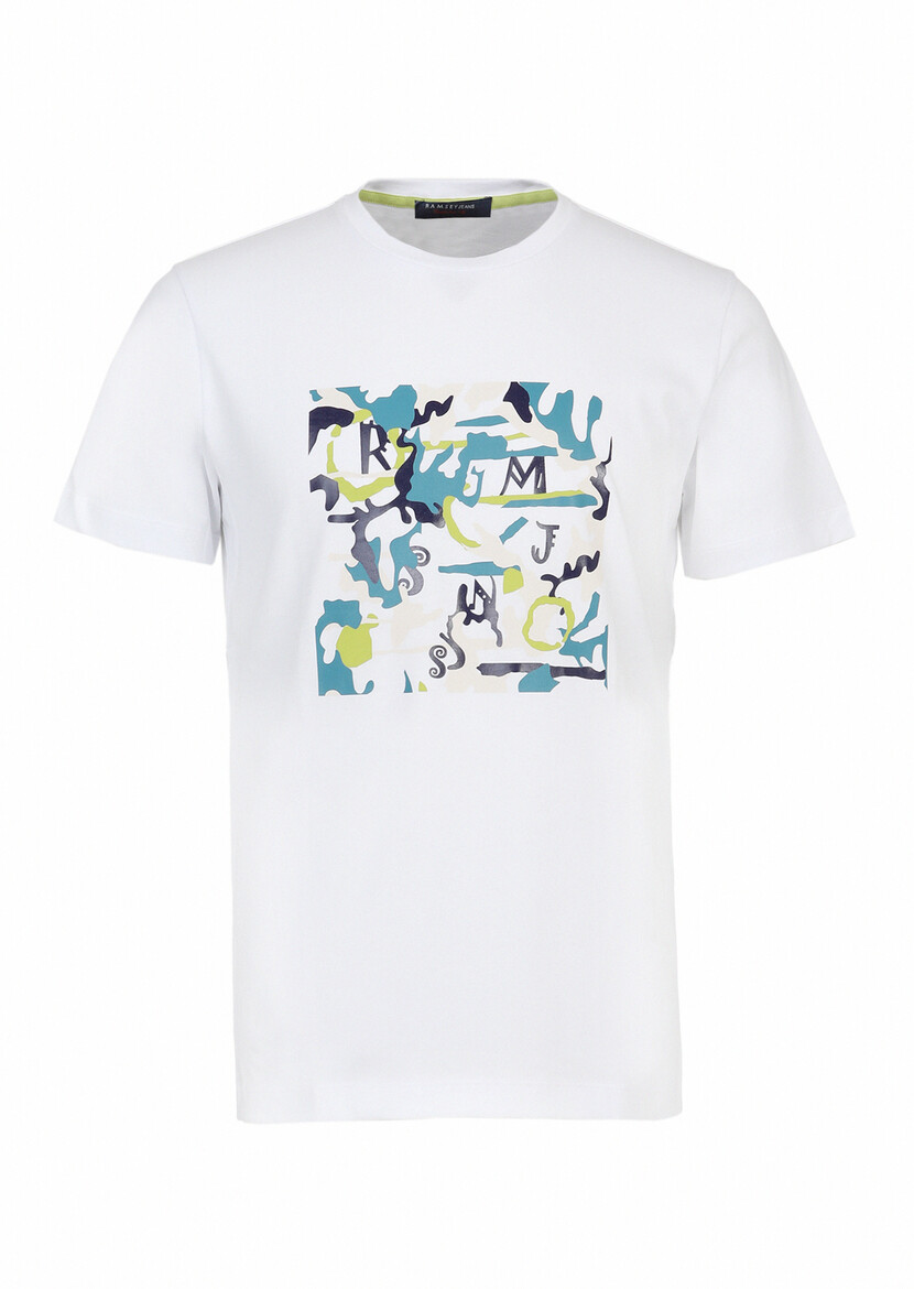 White Printed Crew Neck 100% Cotton T-Shirt - 5