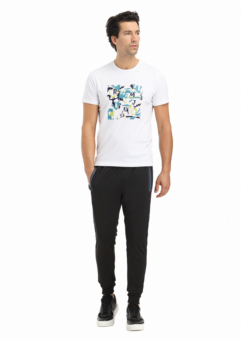 White Printed Crew Neck 100% Cotton T-Shirt 