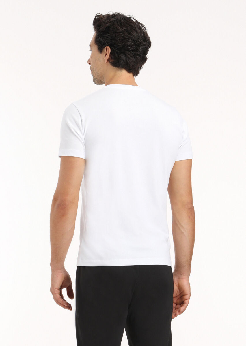 White Printed Crew Neck 100% Cotton T-Shirt - 4