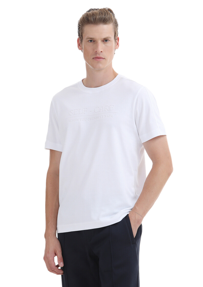 White Printed Crew Neck 100% Cotton T-Shirt 