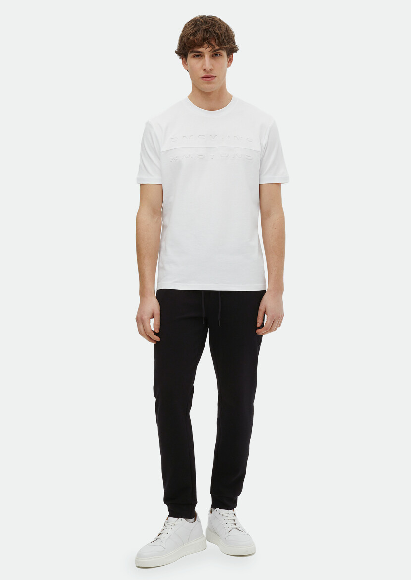 White Printed Crew Neck 100% Cotton T-Shirt 