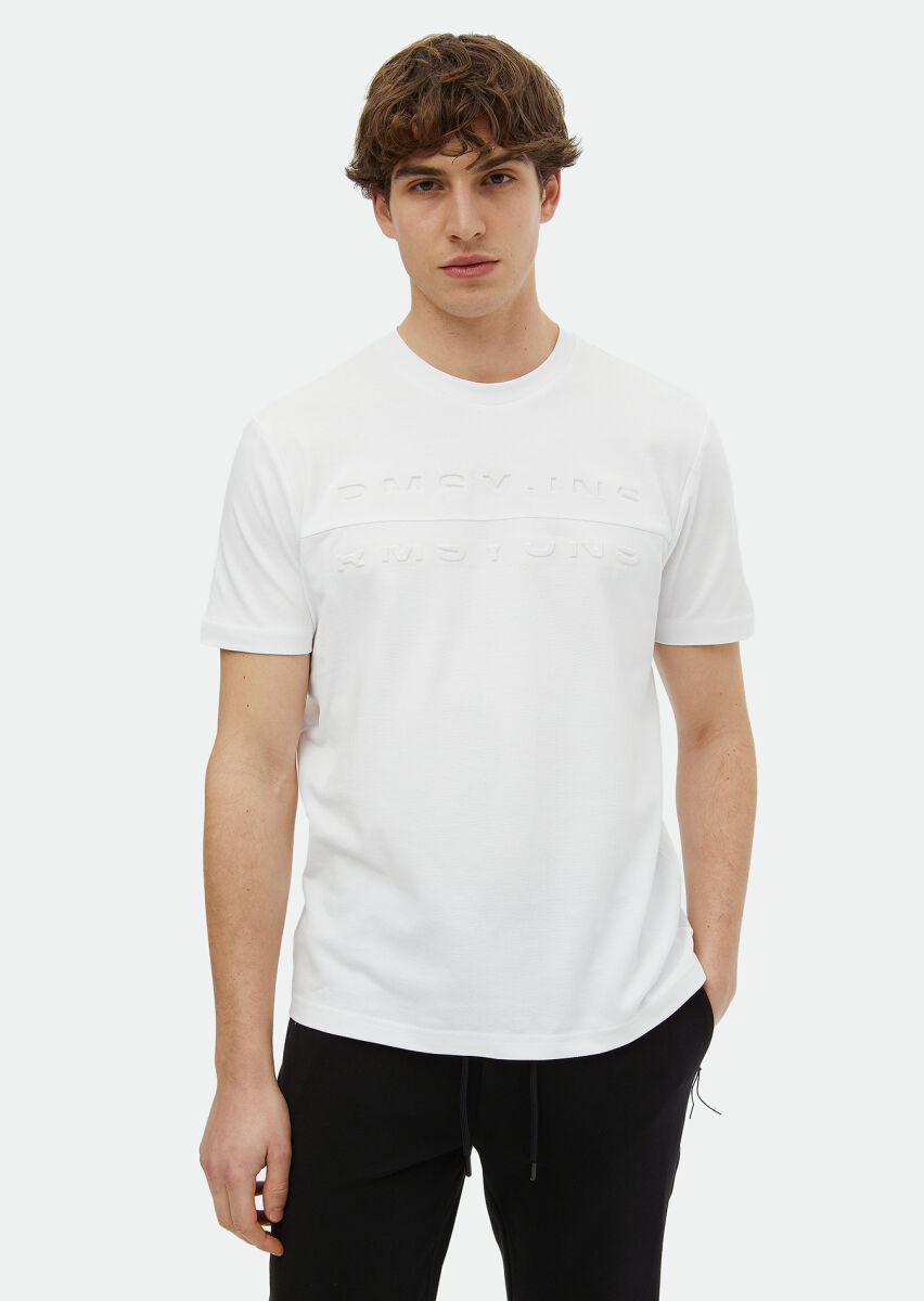 White Printed Crew Neck 100% Cotton T-Shirt - 1