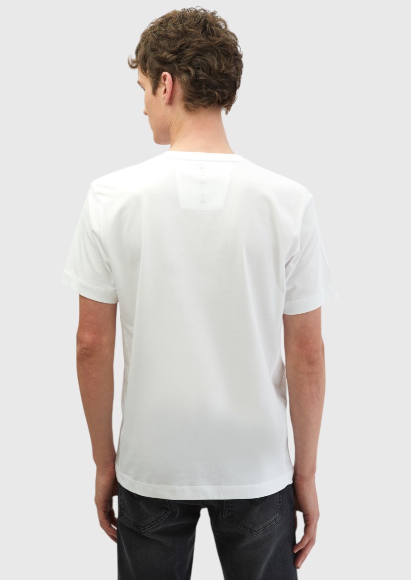 White Printed Crew Neck 100% Cotton T-Shirt - 5