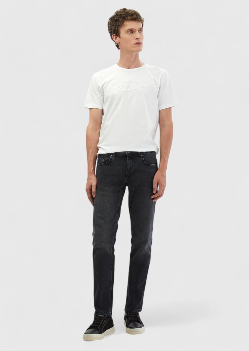 White Printed Crew Neck 100% Cotton T-Shirt - RAMSEY