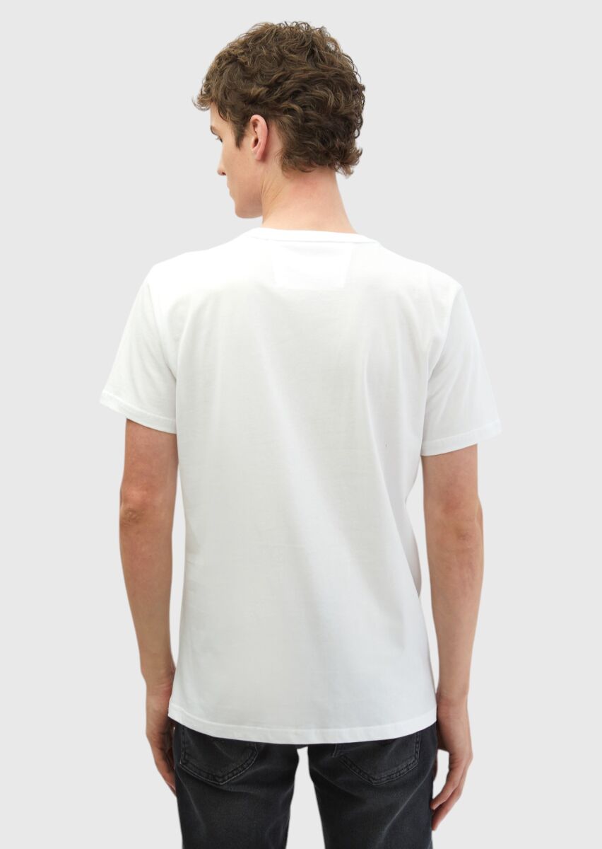 White Printed Crew Neck 100% Cotton T-Shirt - 4