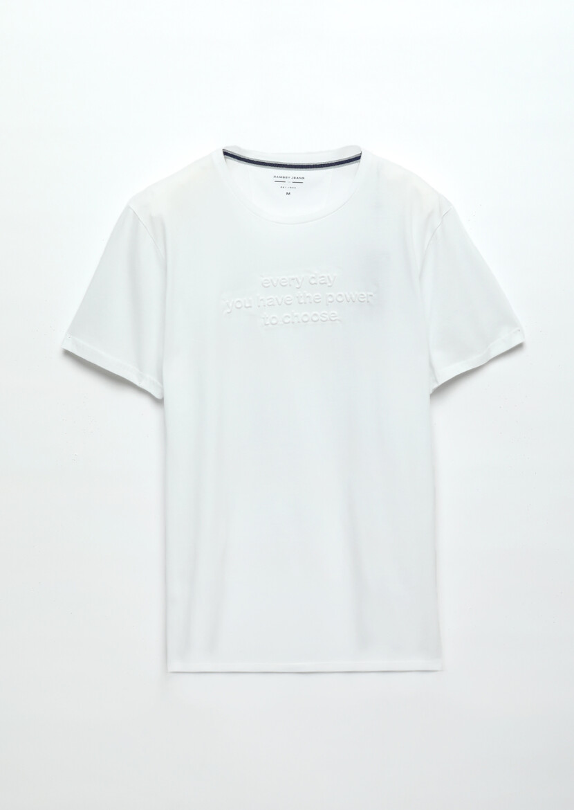 White Printed Crew Neck 100% Cotton T-Shirt - 5