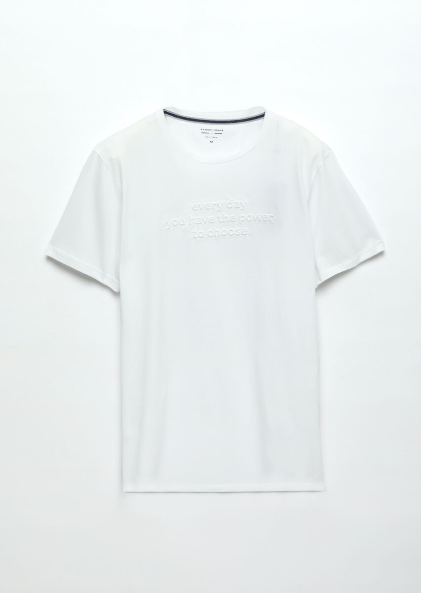 White Printed Crew Neck 100% Cotton T-Shirt - 5