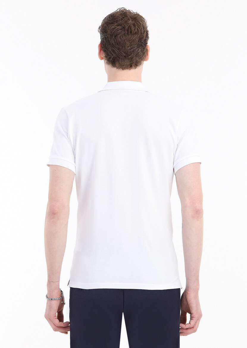 White Printed Polo Neck 100% Cotton T-Shirt - 4