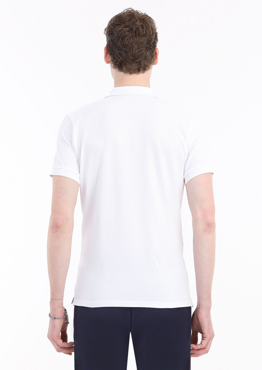 White Printed Polo Neck 100% Cotton T-Shirt - 4