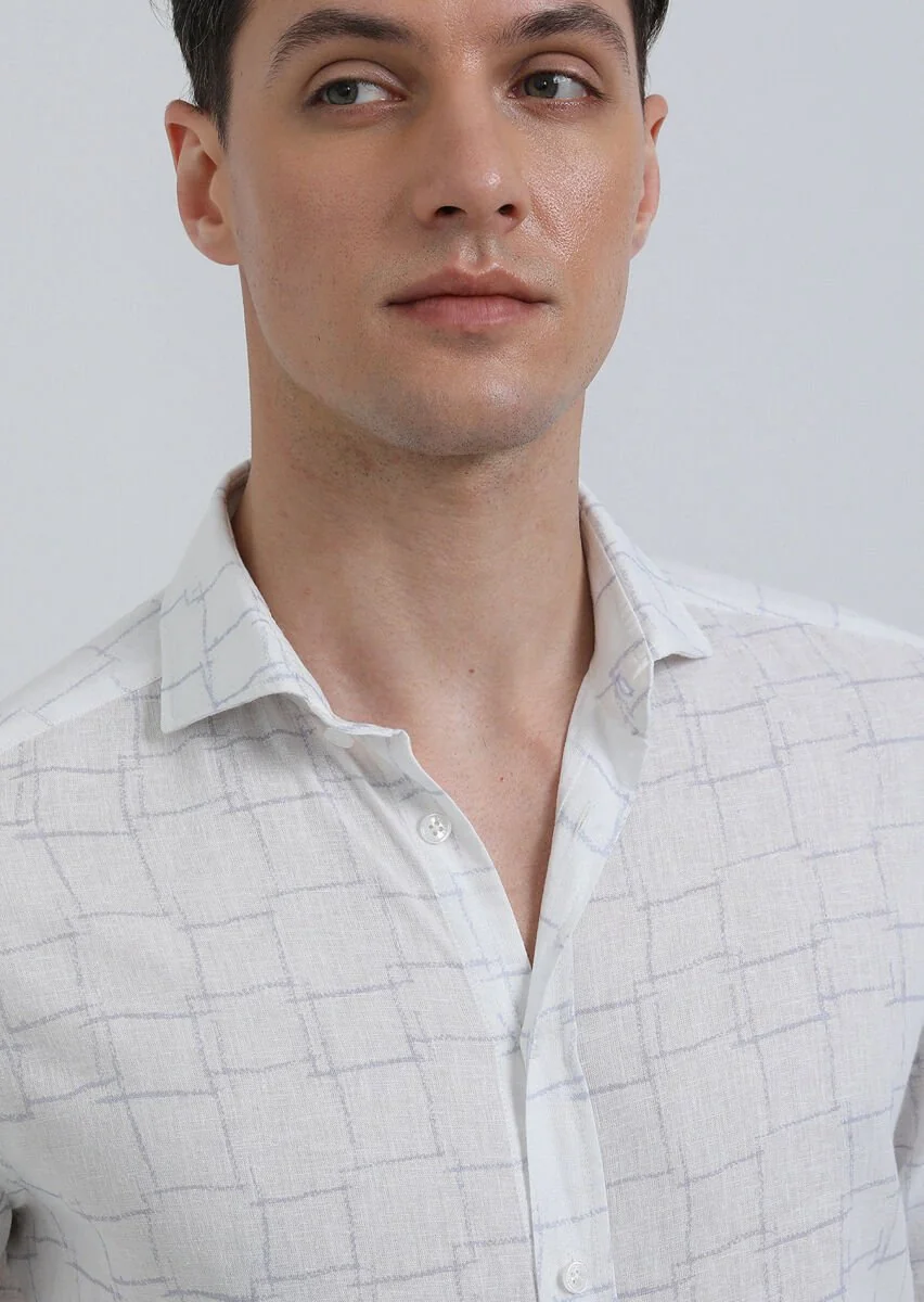 White Printed Regular Fit Weaving Casual Cotton Blended Shirt - 2