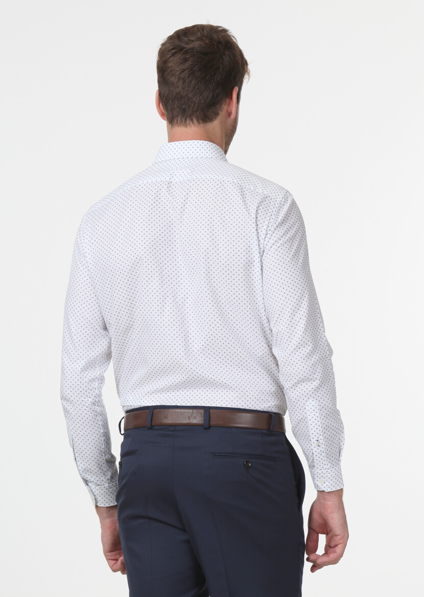 White Printed Regular Fit Weaving Classical 100% Cotton Shirt - 4