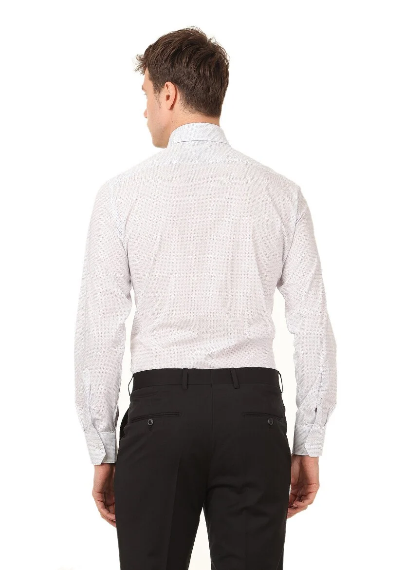 White Printed Regular Fit Weaving Classical 100% Cotton Shirt - 4