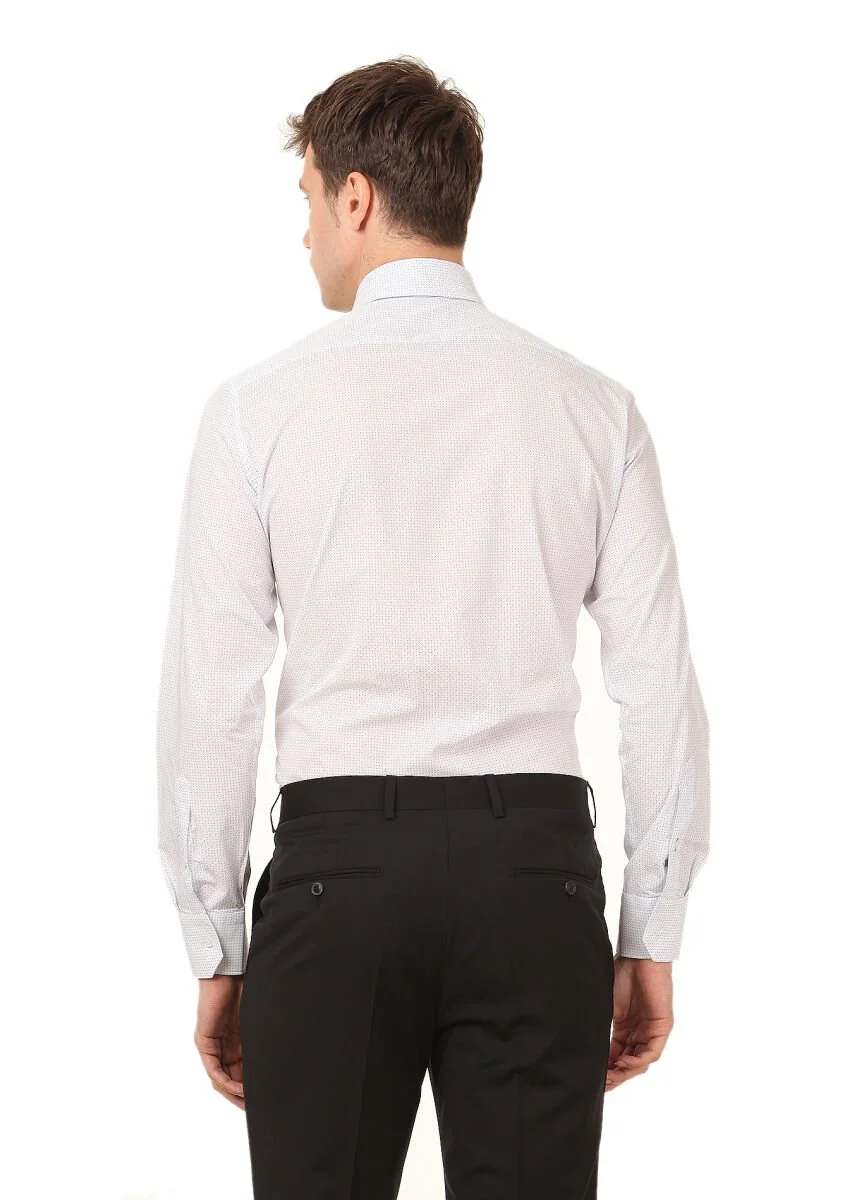 White Printed Regular Fit Weaving Classical 100% Cotton Shirt - 4