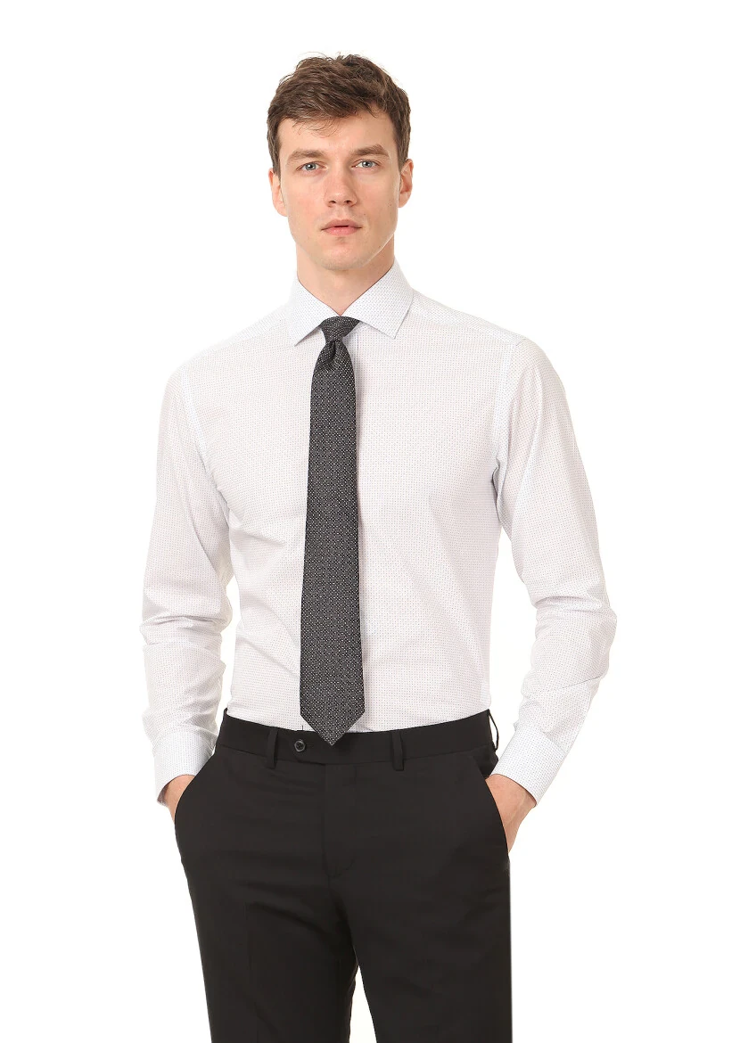 White Printed Regular Fit Weaving Classical 100% Cotton Shirt - 1