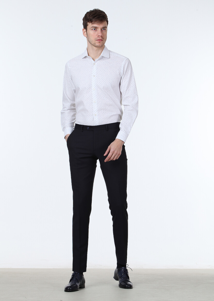 White Printed Slim Fit Long Weaving Classical 100% Cotton Shirt - 3