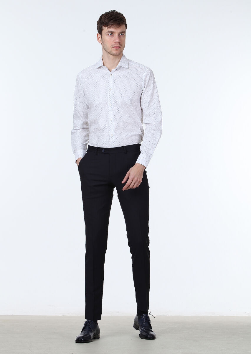 White Printed Slim Fit Long Weaving Classical 100% Cotton Shirt - 3