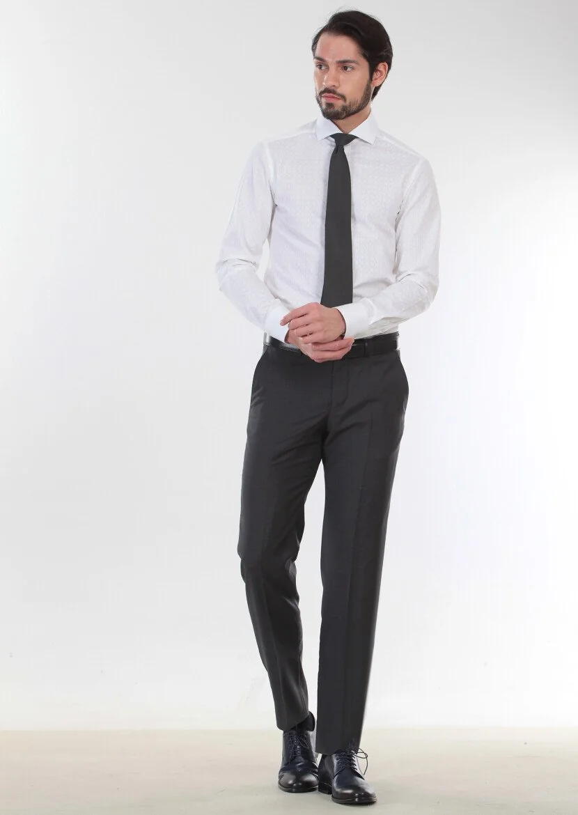 White Printed Slim Fit Weaving Classical 100% Cotton Shirt - 3
