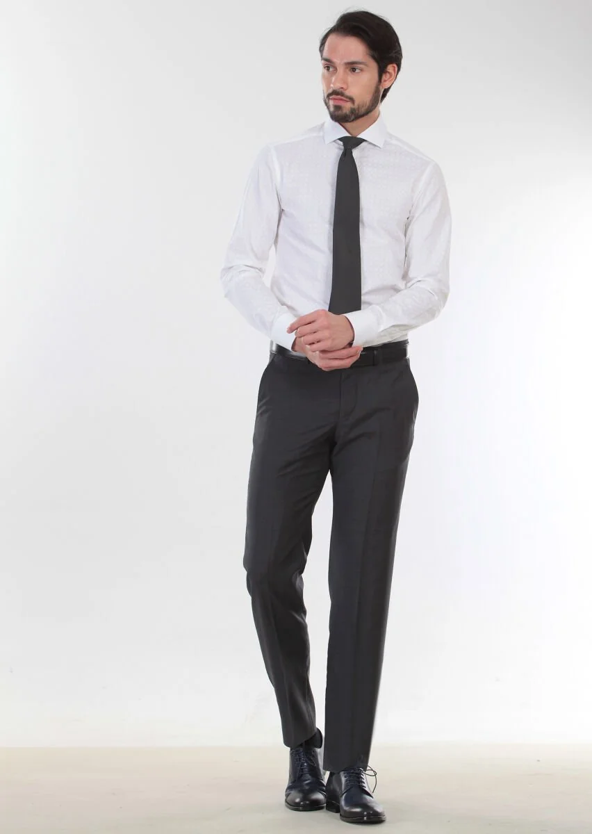 White Printed Slim Fit Weaving Classical 100% Cotton Shirt - 3