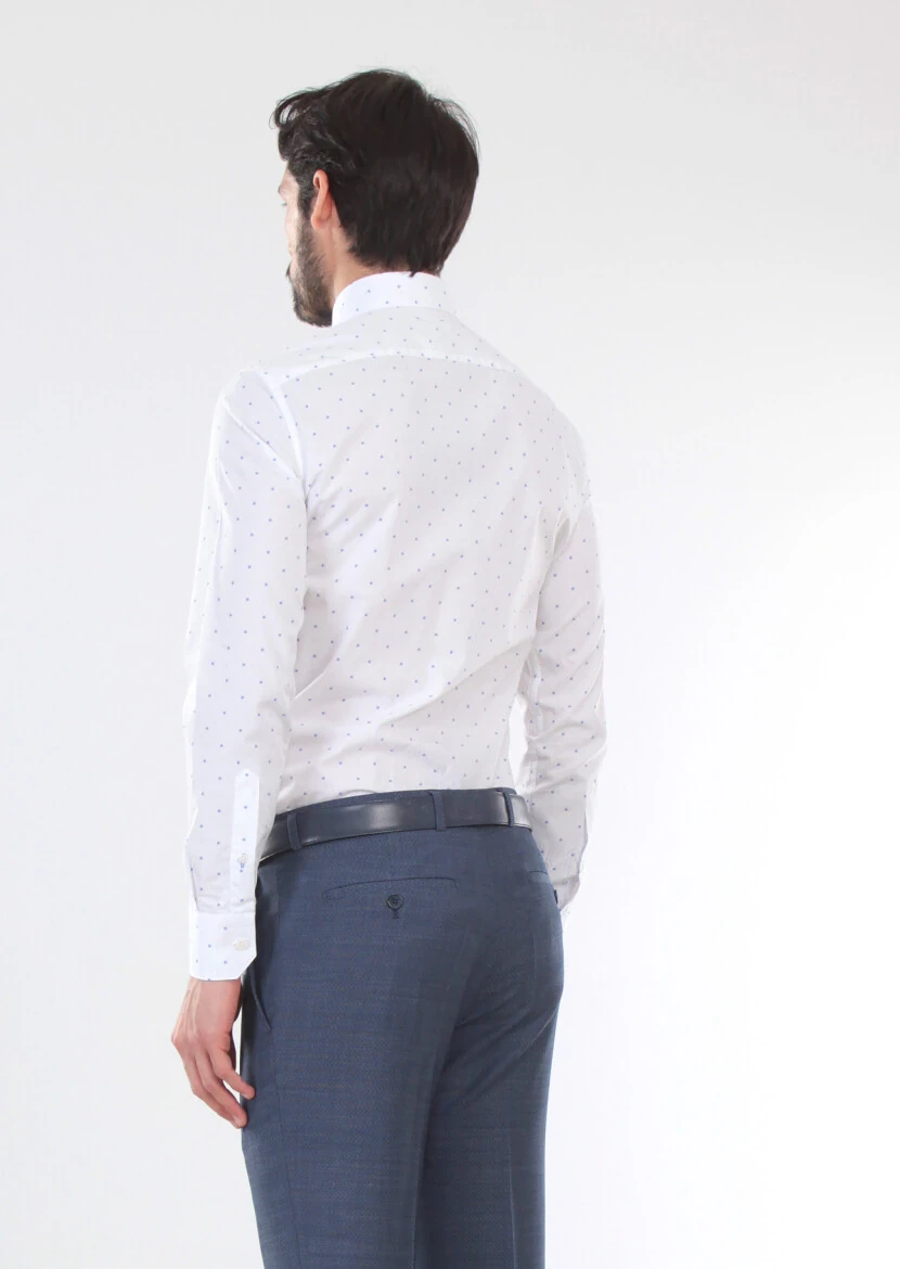 White Printed Slim Fit Weaving Classical 100% Cotton Shirt - 2