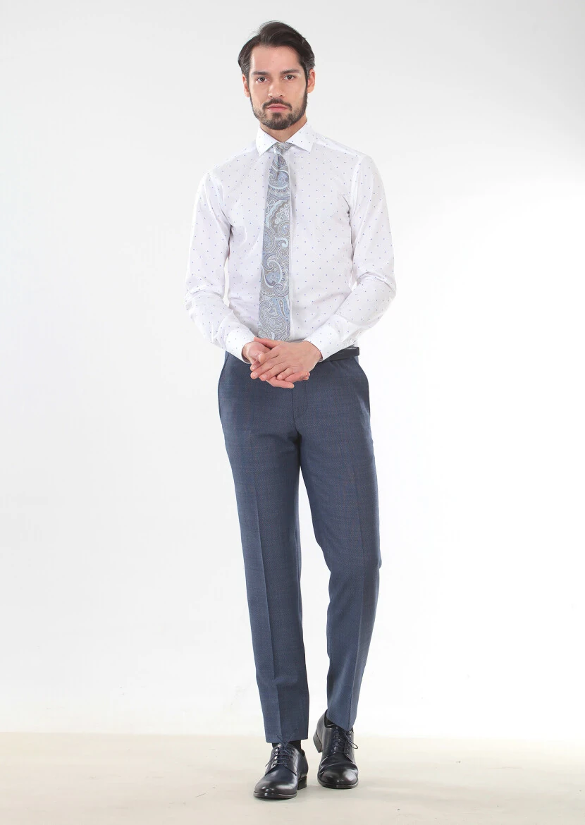 White Printed Slim Fit Weaving Classical 100% Cotton Shirt - 3