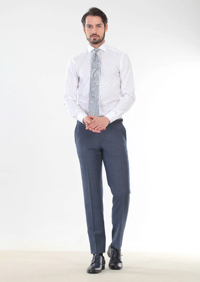 White Printed Slim Fit Weaving Classical 100% Cotton Shirt - 3