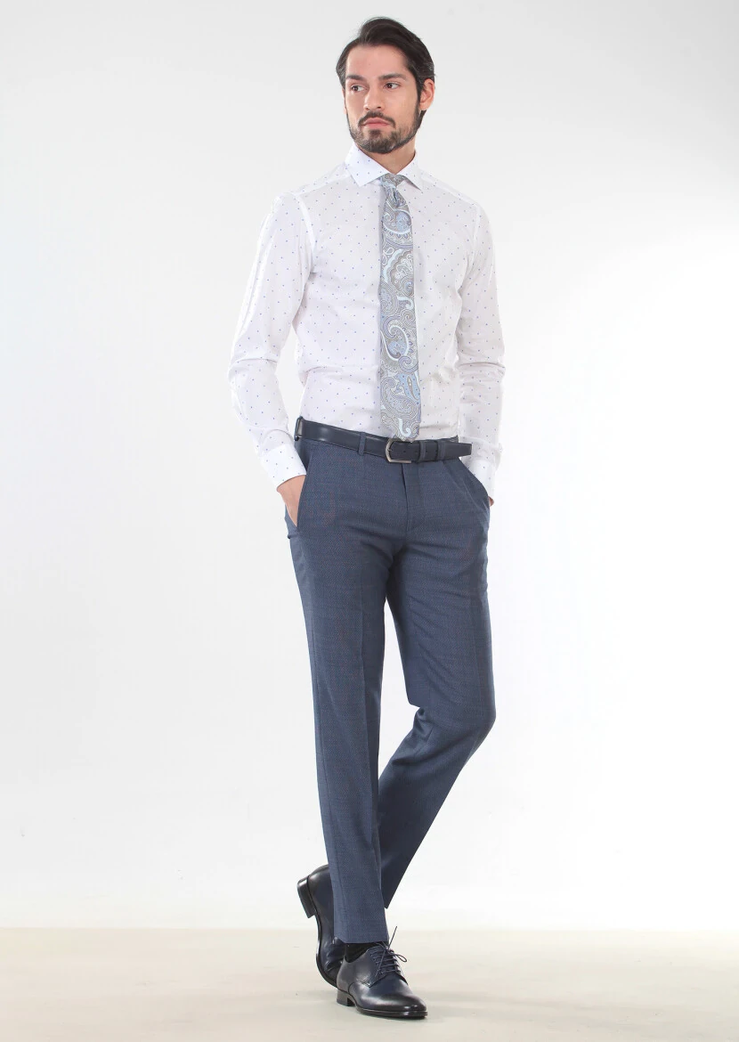 White Printed Slim Fit Weaving Classical 100% Cotton Shirt - 4