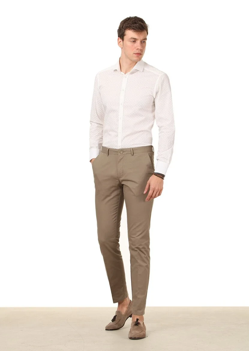 White Printed Slim Fit Weaving Classical 100% Cotton Shirt - 3