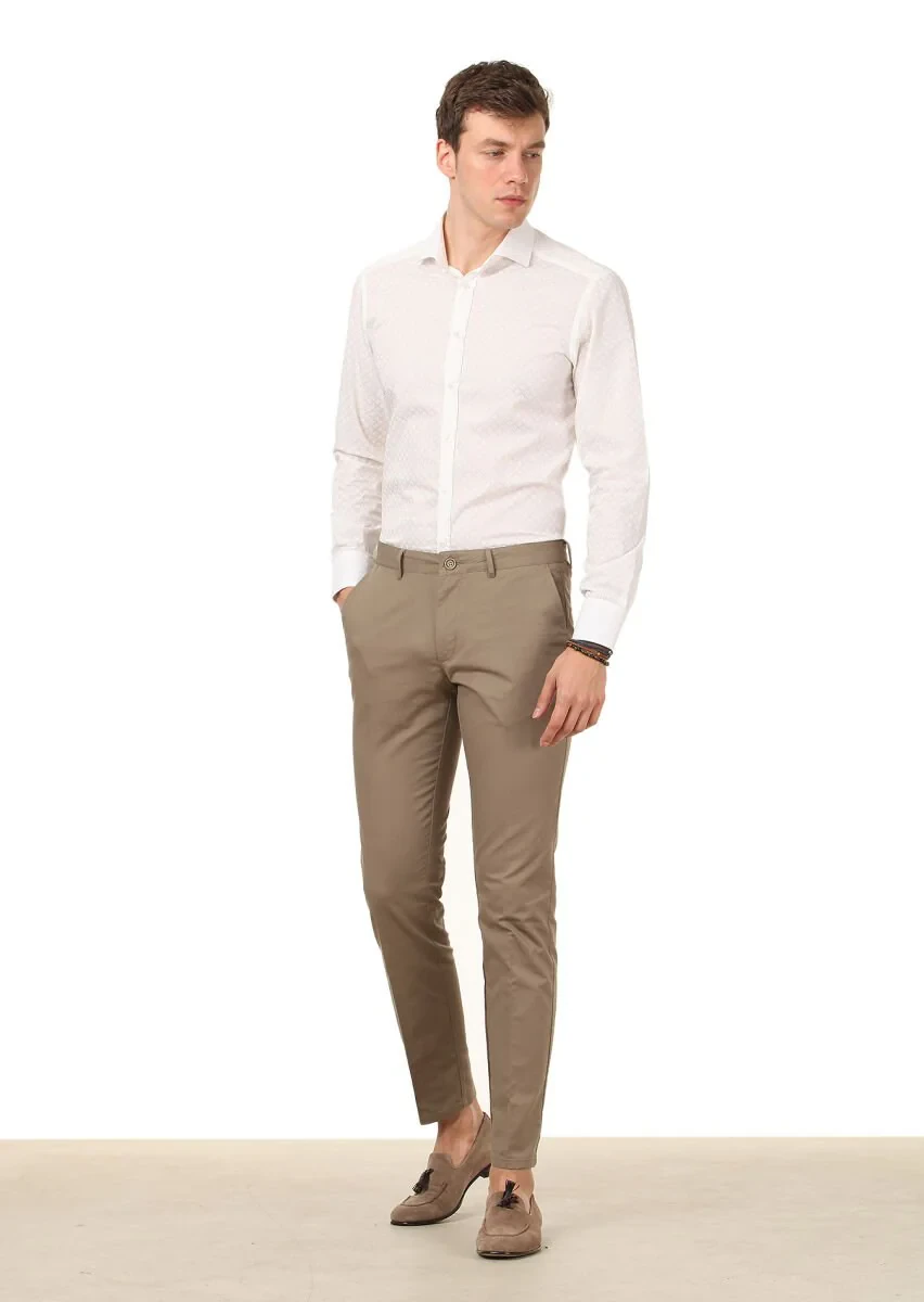 White Printed Slim Fit Weaving Classical 100% Cotton Shirt - 3