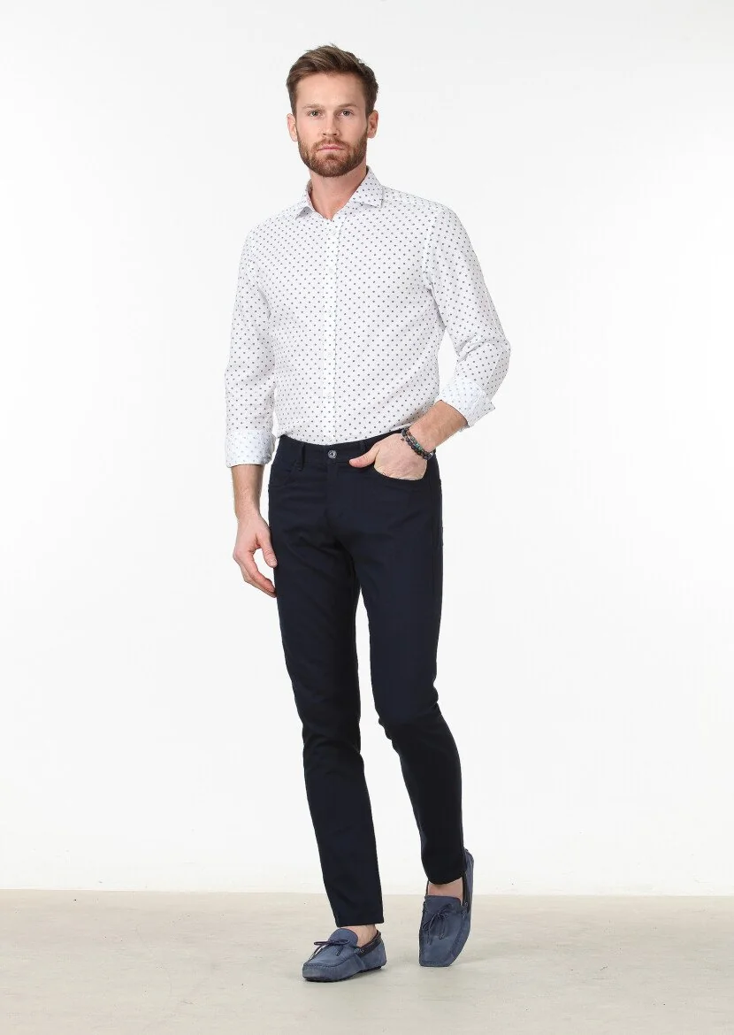 White Printed Slim Fit Weaving Classical 100% Cotton Shirt - 2