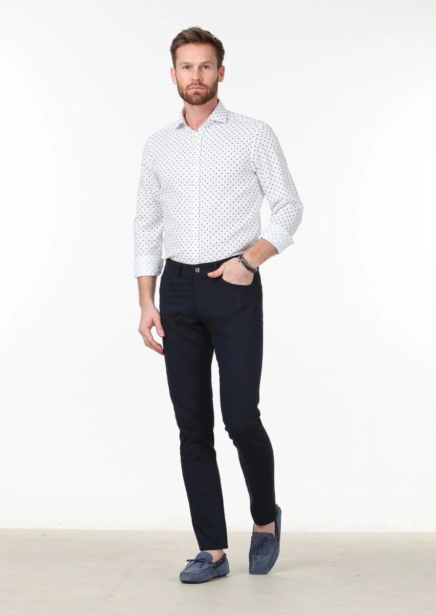White Printed Slim Fit Weaving Classical 100% Cotton Shirt - 2