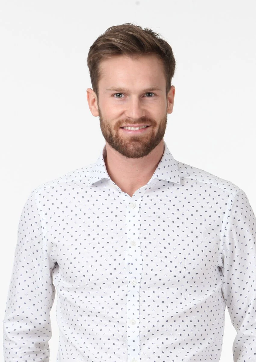 White Printed Slim Fit Weaving Classical 100% Cotton Shirt - 3
