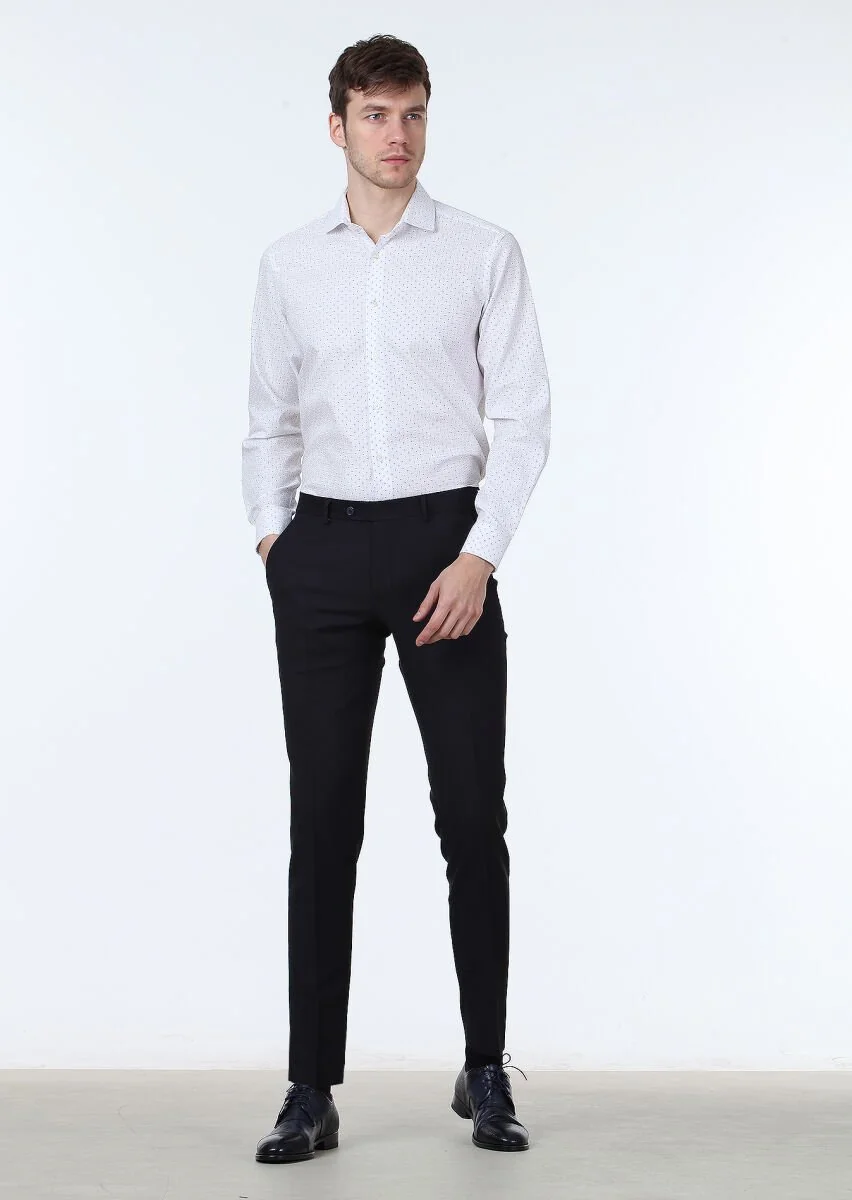 White Printed Slim Fit Weaving Classical 100% Cotton Shirt - 3