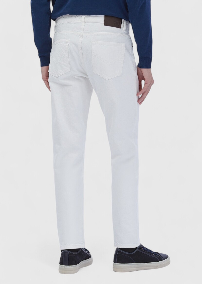 White Regular Fit Denim 100% Cotton Trousers - 6