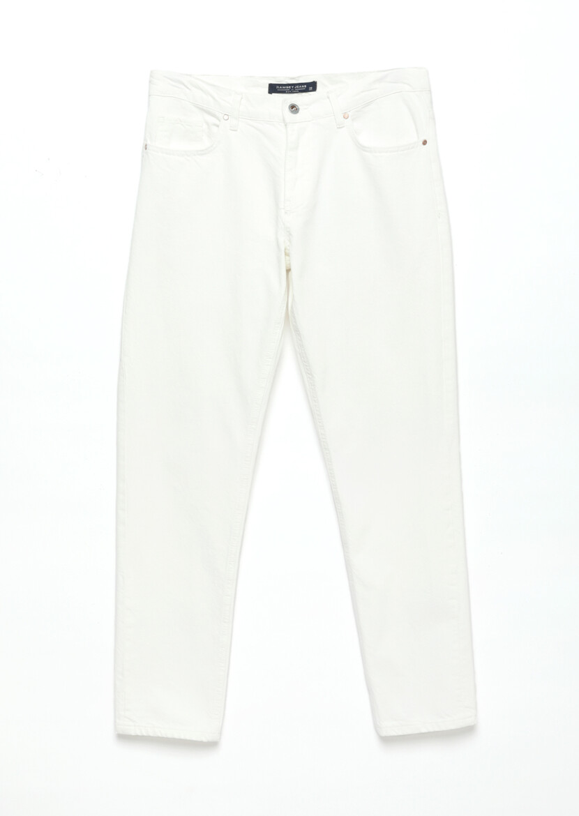 White Regular Fit Denim 100% Cotton Trousers - 7