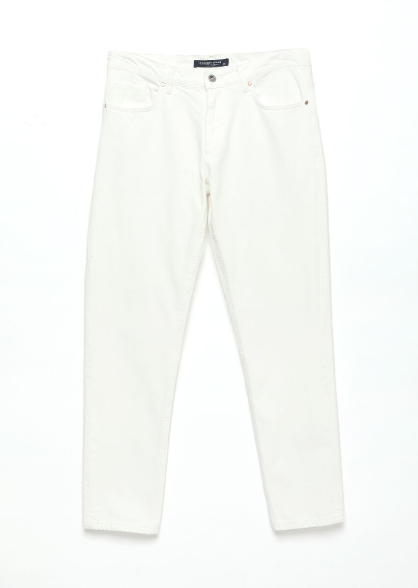 White Regular Fit Denim 100% Cotton Trousers - 7