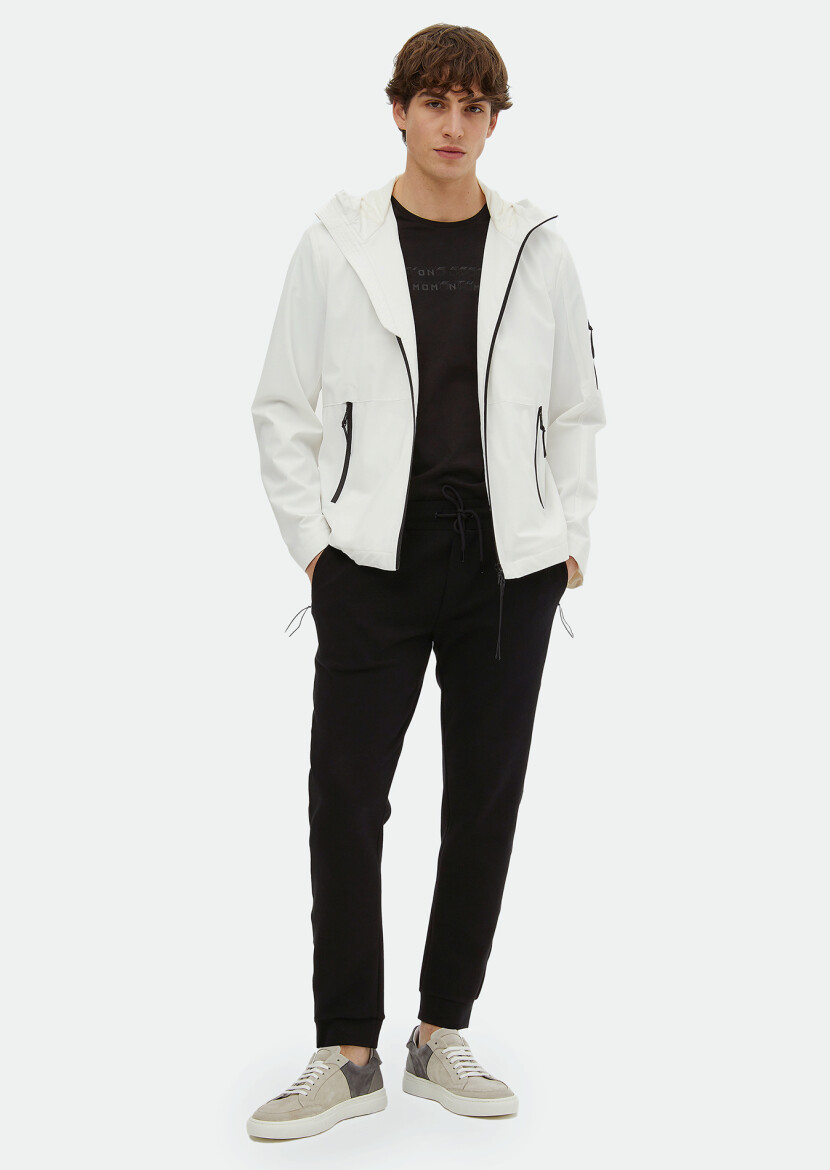 White Regular Fit Hooded Casual Weaving Coat - 2