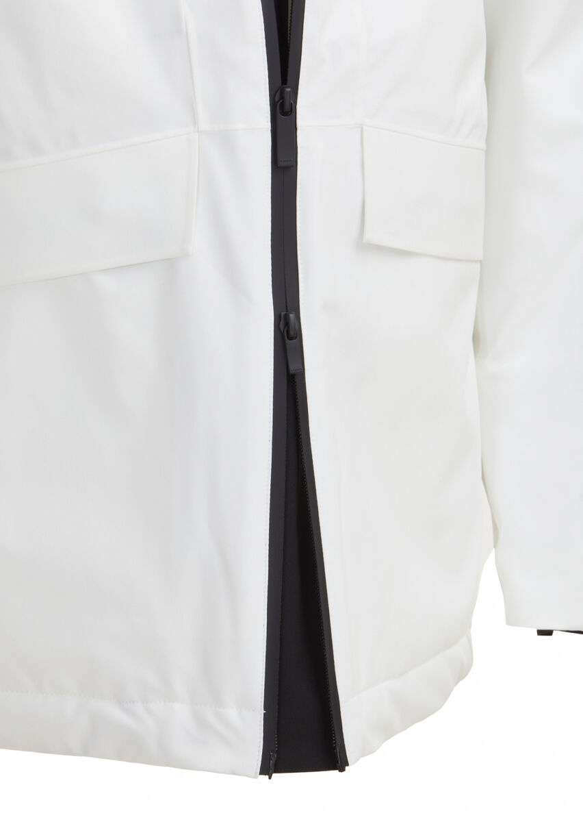 White Regular Fit Hooded Casual Weaving Coat - 4